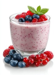 Mixed berries yogurt drink on white background