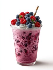 Mixed berries yogurt drink on white background