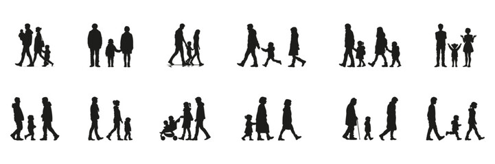 Family Interaction Silhouette Set. Parenting, Childhood, And Emotional Bonding Symbol Collection. Social And Educational Use. Isolated Vector Illustration