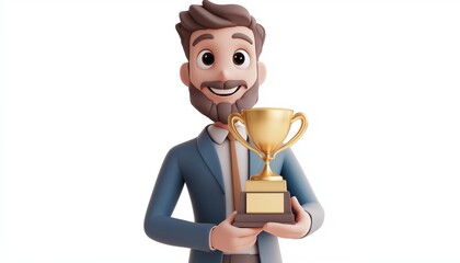 Successful Businessman Showcasing Customer Satisfaction And Success With A Guarantee Trophy. Promoting Trust, Quality, And Credibility For Happy Customers.