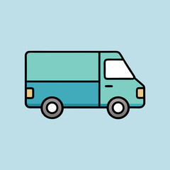 Teal delivery van icon side view transportation vehicle