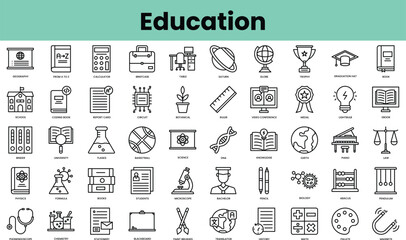 Set of education icons. Linear style icon bundle. Vector Illustration