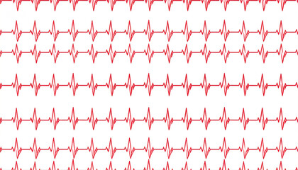 Repeating pattern of stylized red EKG heartbeats on a white background, creating a rhythmic, almost hypnotic effect