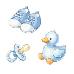 Baby Boy Elements Isolated on Transparent PNG Background- Watercolour Art