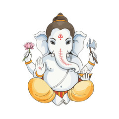 Lord Ganesh Isolated on Transparent PNG Background- Watercolour Art