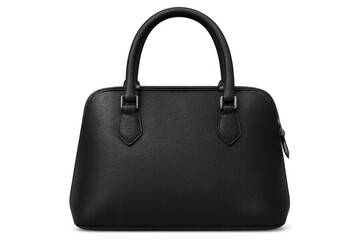 Elegant black leather handbag with silver details, isolated on a transparent background, perfect for showcasing designs or adding a touch of style to compositions