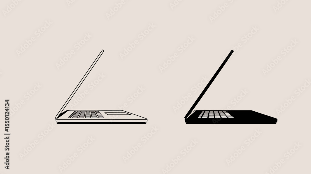 Fototapete laptop vector illustration with black and white design for technology and graphic design projects ed