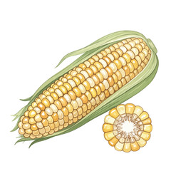 Whole Corn Isolated on Transparent PNG Background- Watercolour Art