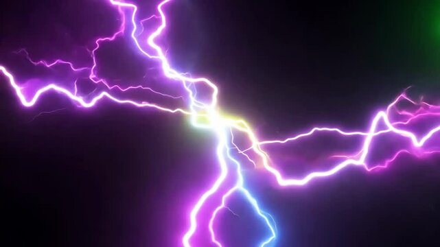 Electric lightning flash background in purple and blue. Energy power blast effect for vj loop and abstract motion graphics.