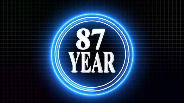 87 Year Anniversary Celebration Graphic Futuristic 87-Year Event Highlight Glowing Neon 87-Year Animation. on the black background.