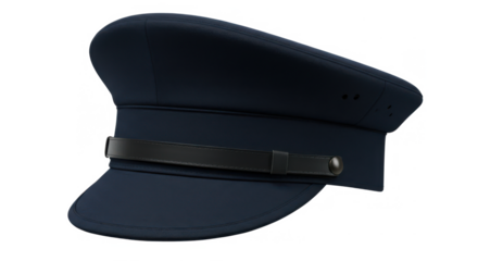 Police officer cap in navy blue with black leather band  