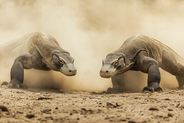Komodo Dragons in a Calm Wild Interaction