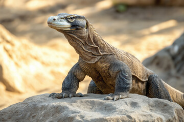 Komodo Dragon Stretching on Flat Ground