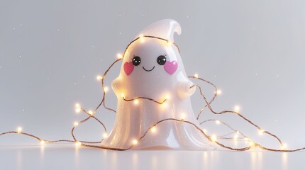 Obraz premium Cute ghost decoration with fairy lights creates a playful atmosphere for Halloween festivities