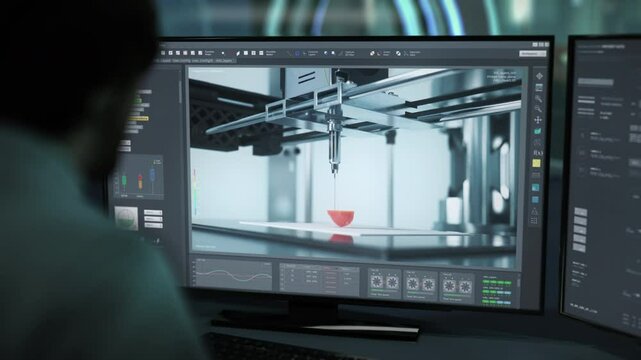 Modern 3d printer technology creating a copy of a human kidney organ. 3D printer software manufactures the kidney organ substitutions. 3D printer machine fabricating a kidney. Futuristic medicine