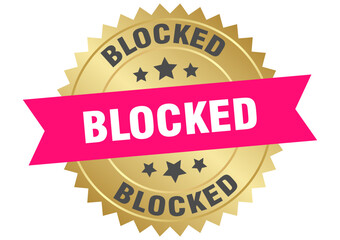 blocked. blocked round pink and gold label isolated on transparent background