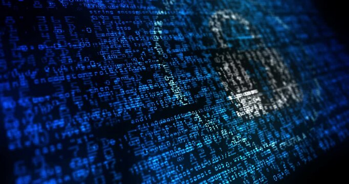 Cyber security padlock symbol flag waving secure code. Digital protection icon blowing banner cyber security attack and hack concept animation. - Powered by Adobe