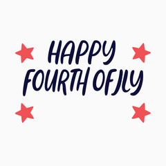 Happy Fourth of July Text Design Coral Stars Navy Blue Lettering