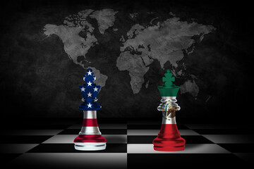 USA and Mexico flag print screen on pawn chess.It is symbol of economic tariffs trade war and tax barrier between United States of America and Mexico.