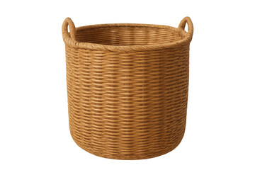 Obraz premium Woven wicker laundry basket with two handles isolated on a transparent background, perfect for storing clothes and household items