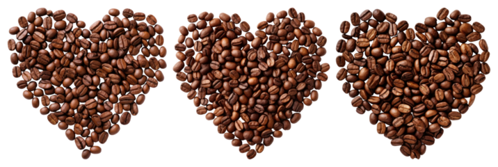 PNG Coffee beans heart shapes, element set on transparent background
