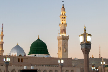 Evening time in Medina city. Prophet Mosque in Al-Madinah Al-Munawwarah.