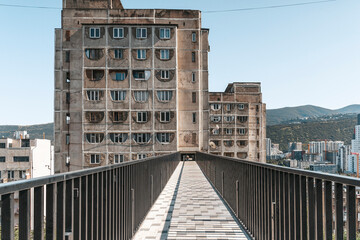 Soviet Brutalist Bridge Buildings in Tbilisi Nutsubidze Plateau 