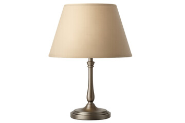 Stylish metal table lamp with a beige shade, isolated on a transparent background, perfect for interior design projects