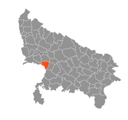 Etah District Highlighted in Uttar Pradesh State Map of India.ai