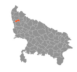 Hapur District Highlighted in Uttar Pradesh State Map of India