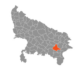 Jalaun District Highlighted in Uttar Pradesh State Map of India.ai