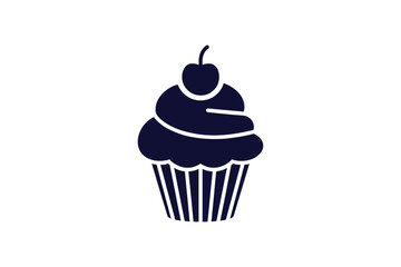 cupcake with frosting and cherry clip art silhouette vector illustration on white background
