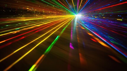 Colorful laser light beams radiating outwards.