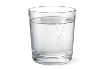Transparent glass filled with sparkling water, showcasing effervescent bubbles against a clear background, embodying purity and refreshment