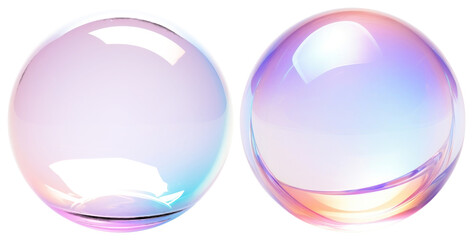 Obraz premium PNG Glossy iridescent glass spheres, element set on transparent background