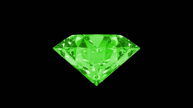 Green emerald sapphire diamond rotate on transparent background loop video