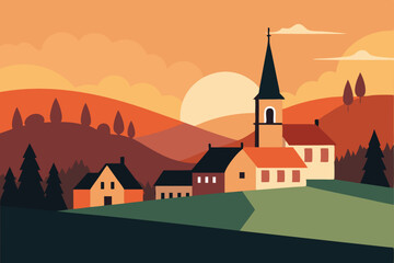 Naklejka premium landscape with church