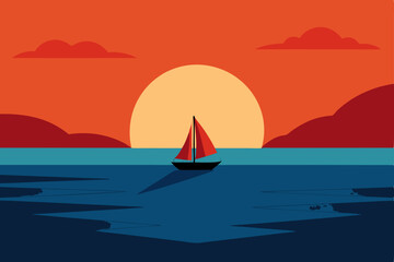 Naklejka premium sailing boat on the sea