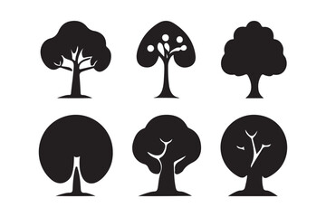 Minimal Black Tree Silhouette Icons Collection for Nature and Design