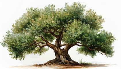 olive tree with dense foliage isolated on white background generative ai