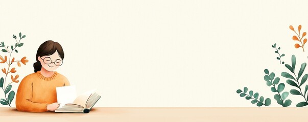 Reading enthusiast engaged with a book at home illustrated style cozy environment personal growth concept