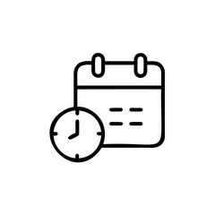 Handdrawn Line Art Calendar Icon with Clock Time Management Schedule Appointment Reminder