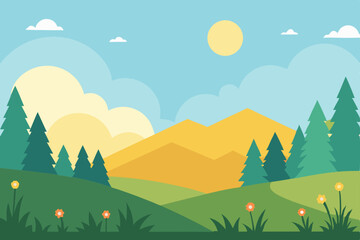 Obraz premium Summer mountain landscape with green trees and a cloudy sky