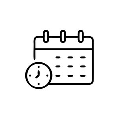Line Art Calendar Icon with Clock Time Management Handdrawn Schedule Appointment Reminder