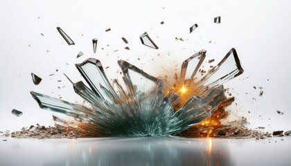 shattered glass explosion with dynamic sparks for action scenes or ui effects isolated on white background