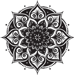Ornate Black & White Mandala Vector: Intricate Spiritual Floral Design for Yoga & Meditation Art