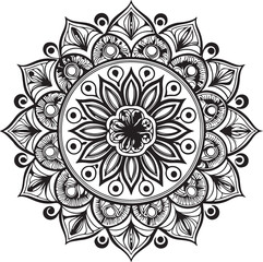 Black and White Detailed Mandala Vector: Intricate Spiritual Meditation Design for Coloring & Decor