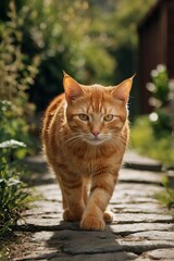 Majestic Orange Tabby Cat Strolling: Iconic Feline Portrait
