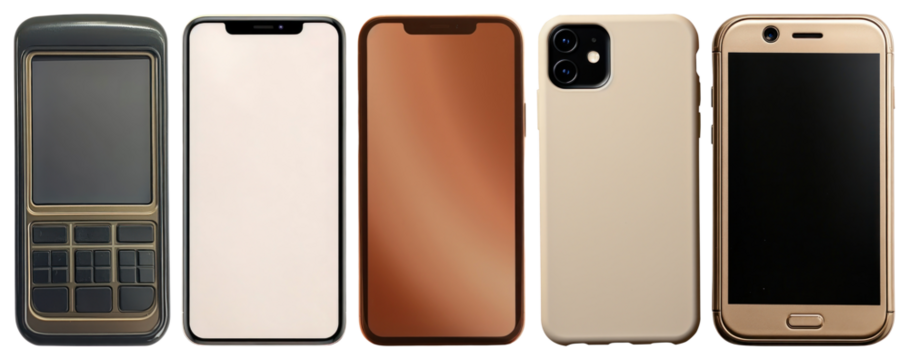 PNG Evolution of smartphone designs, element set on transparent background
