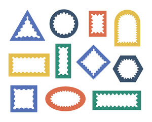 Bold wavy, zigzag borders arches, figures. Vector retro mirror frames, abstract geometric groovy shapes